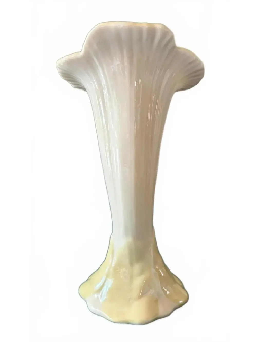 Vintage Belleek Ireland Flower Bud Vase Yellow Lustre 7th Mark 1980-1993